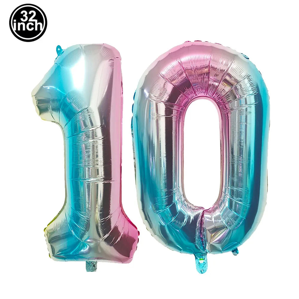 Number 10 Balloon 10 Digit Balloon Ten Blue Figure Green Globe 10th Birthday Big Large Red Pink Golden Black Colorful 32inch
