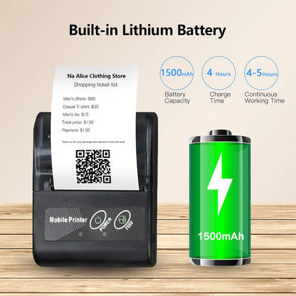 58mm Portable Mini Printer Thermal Label Printer Wireless Receipt Bluetooth Pocket Printer For Small Business/ Computers Printer