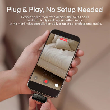 Ulanzi A200 Mini Mic 48kHz/24bit 75dB for Smartphone Camera Livestreaming Street Interview Vlogging Wedding Videography Shots