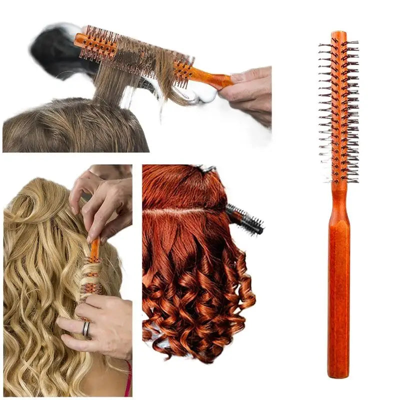Bristle Wooden Curly Hair Comb Natural Boar Bristle Rolling Brush Round Barrel Blowing Curly Hairbrush Hair Styling Tool