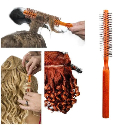 Bristle Wooden Curly Hair Comb Natural Boar Bristle Rolling Brush Round Barrel Blowing Curly Hairbrush Hair Styling Tool