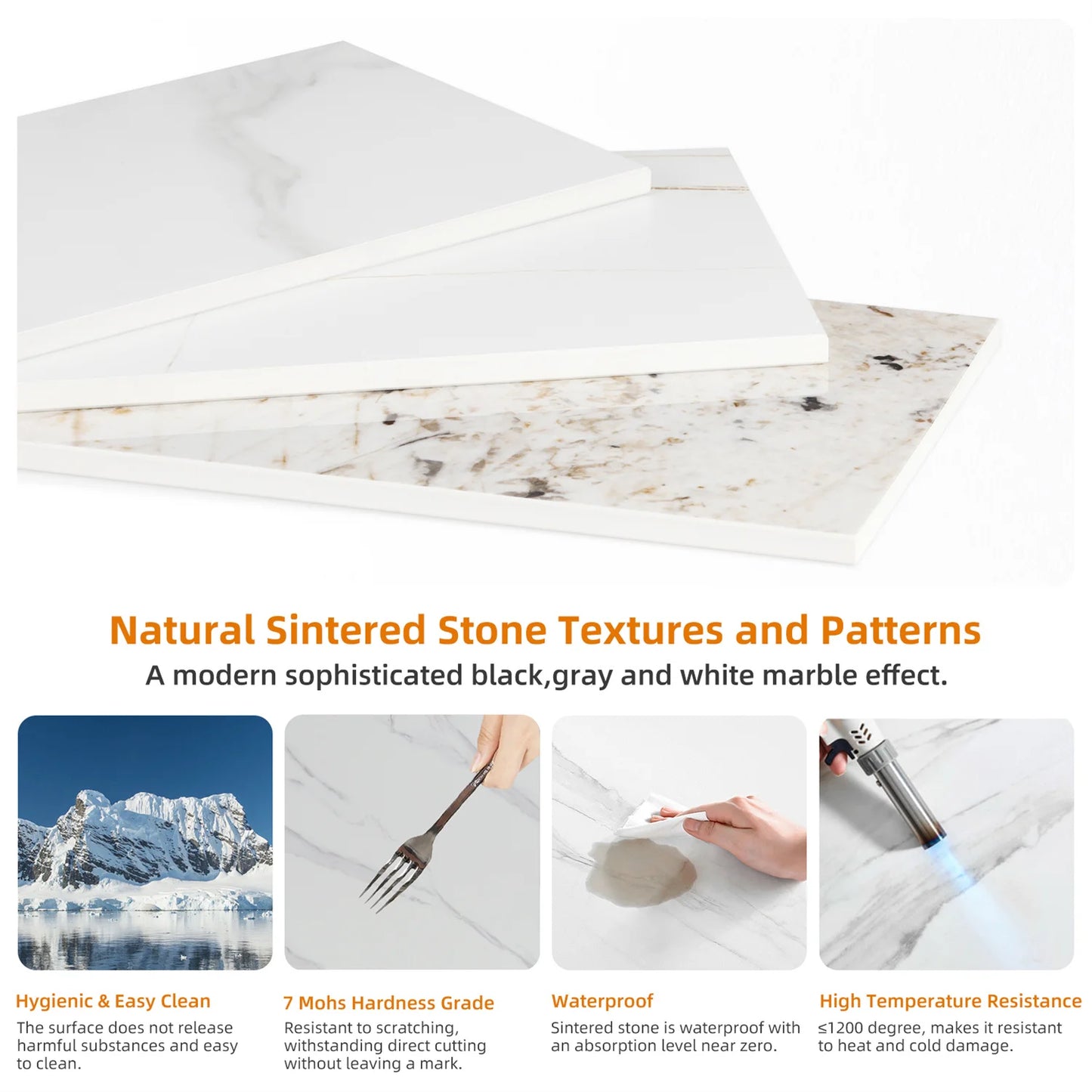 2 Tier Sintered Stone End Table Round White Sofa Side TableSmall Coffee Table with Black Frame - Modern Bedside Nightstand