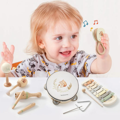 Music Toys Baby Wooden Montessori Toys Children Music Instrument Squirrel Maracas Drum Xylophone Early Education Sensor Toys Set