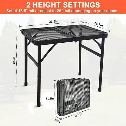 Grill Table For Outside,Lightweight Aluminum Folding Portable Metal Mesh Outdoor Grill Table For Camping Cooking BBQ RV Picnic