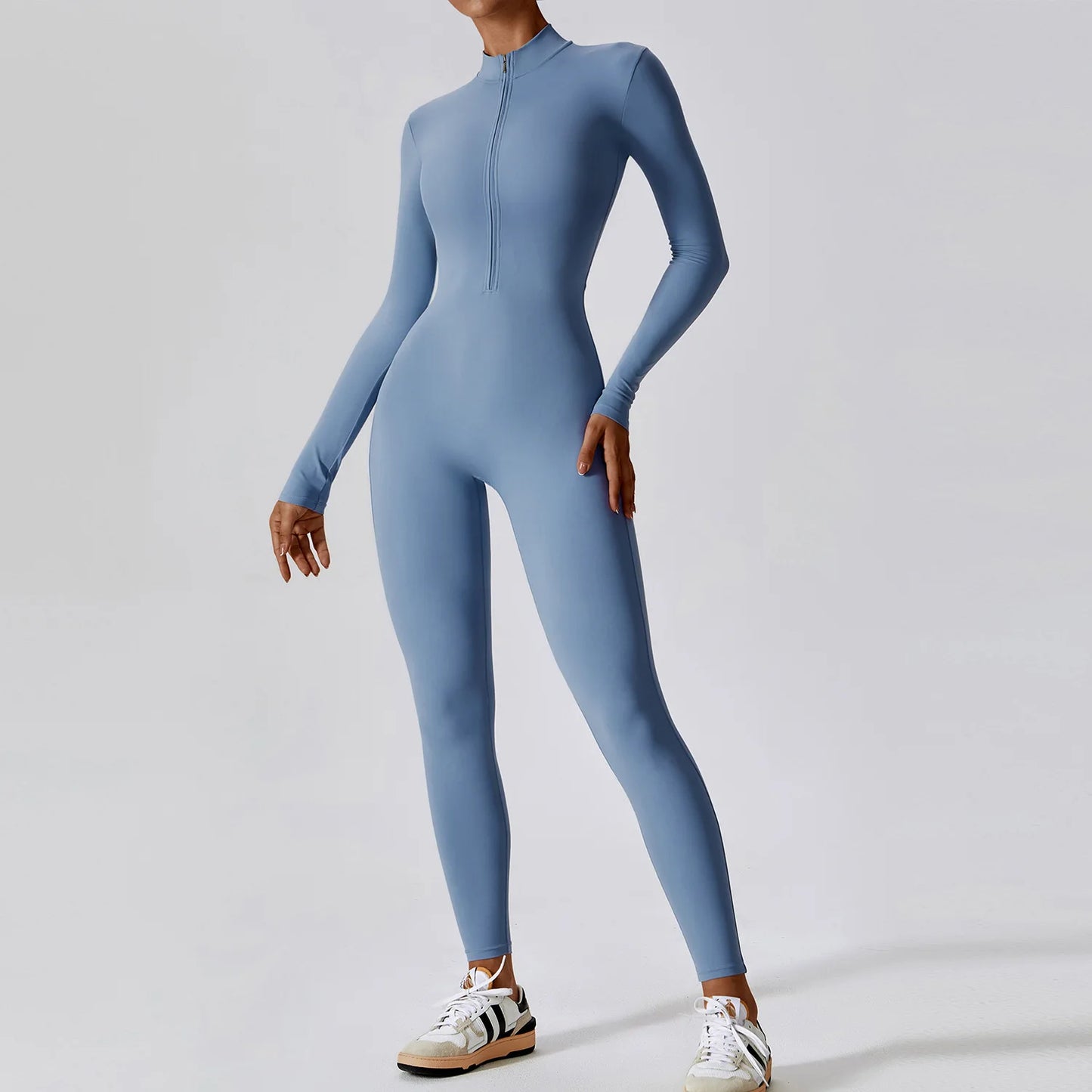 Women's Zipper Yoga Jumpsuit - Long Sleeve Workout Bodysuit for Gym & Fitness