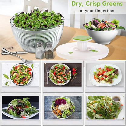 LMETJMA QuickPush Salatschleuder Groß 6,3 QT Gemüsewaschmaschine, Trockner, Sieb und Abtropfvorrichtung mit Abtropfschale und Sieb JT400