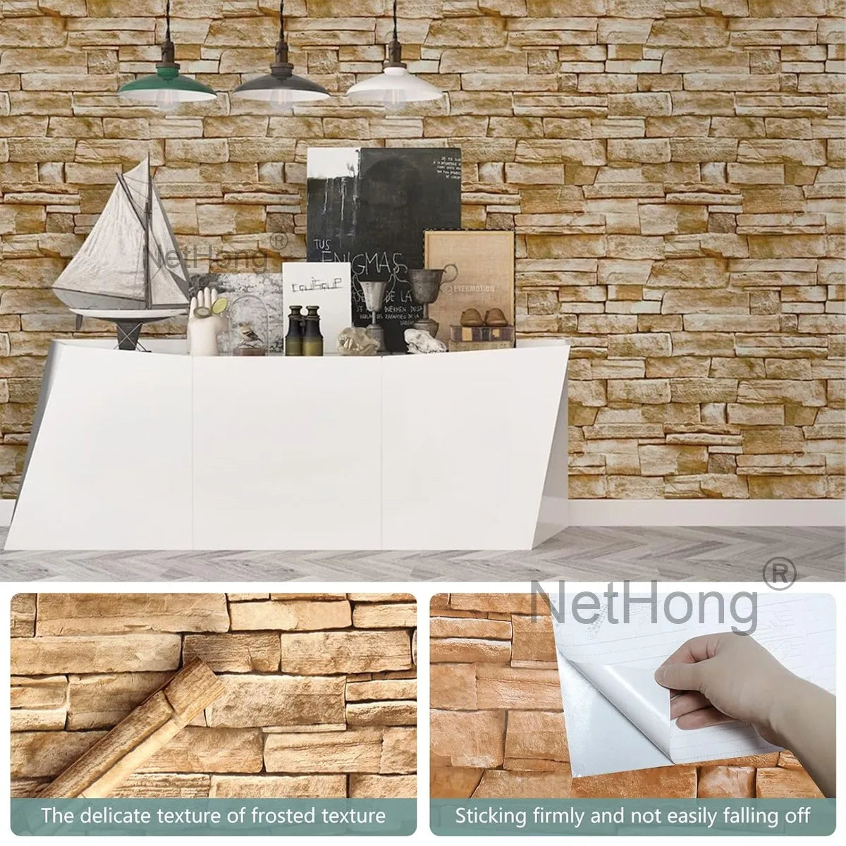 6M Vinyl Orange-brown Brick Wallpaper Stickers Self Adhesive Paper Waterproof