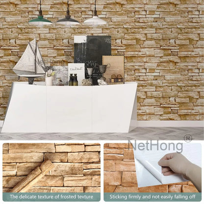 6M Vinyl Orange-brown Brick Wallpaper Stickers Self Adhesive Paper Waterproof