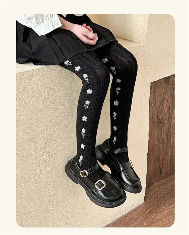 1-12Years Kids Autumn Elastic Tights Jacquard Soft Teenager Leggings Girls Knit Cotton Pantyhose Sweet Cute Baby Bottom Clothes