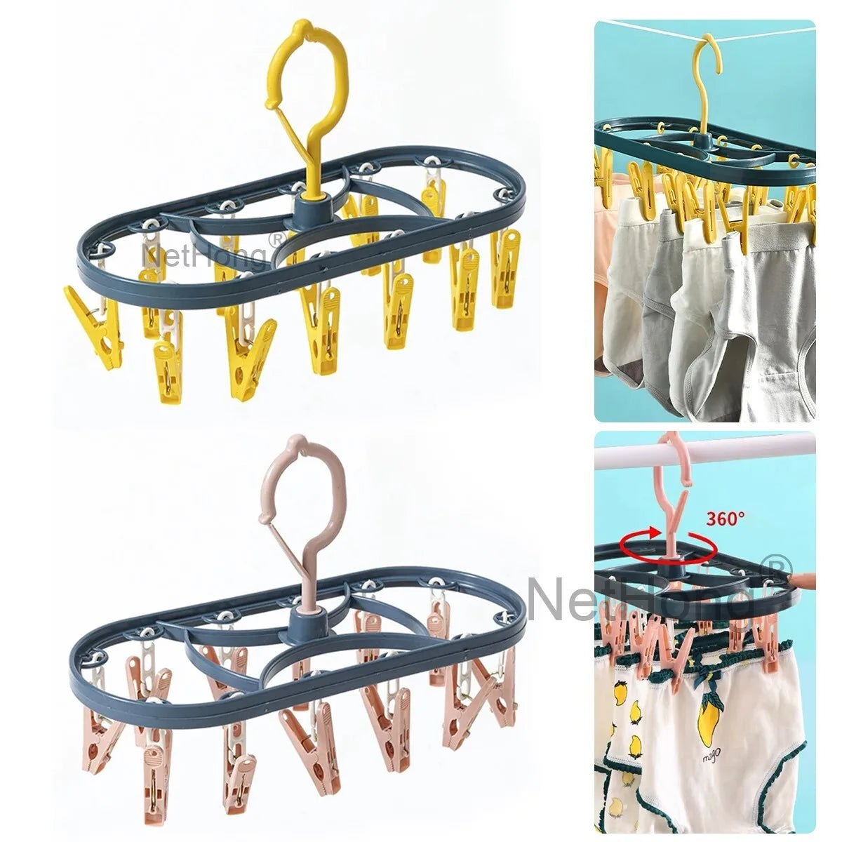 12 PEG Clothes Airer Pegs Laundry Hanger Plastic Washing Line Dryer Round UK