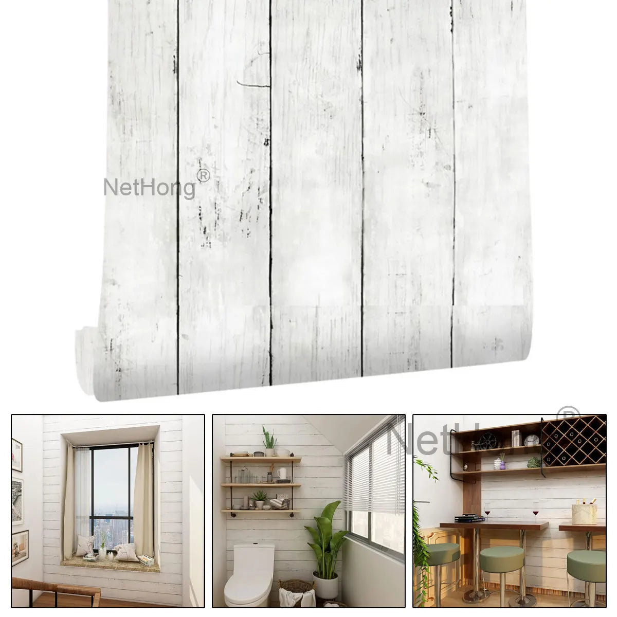 6M Vinyl Ivory white wood grain Wallpaper Stickers Self Adhesive Paper Waterproof