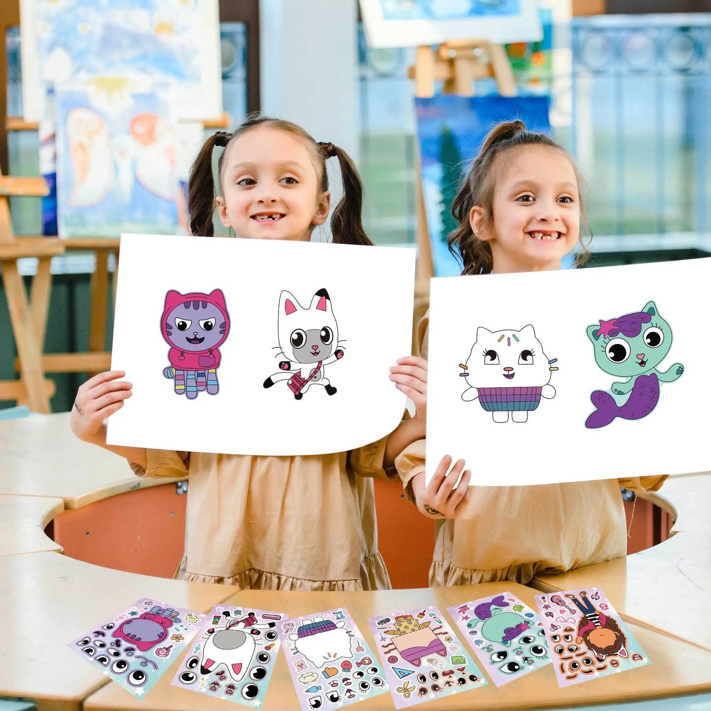 12Sheets Gabby's Dollhouse Make A Face Puzzle Stickers Kids Make Your Own DIY Game Children Cartoon Jigsaw Education Toys Gift
