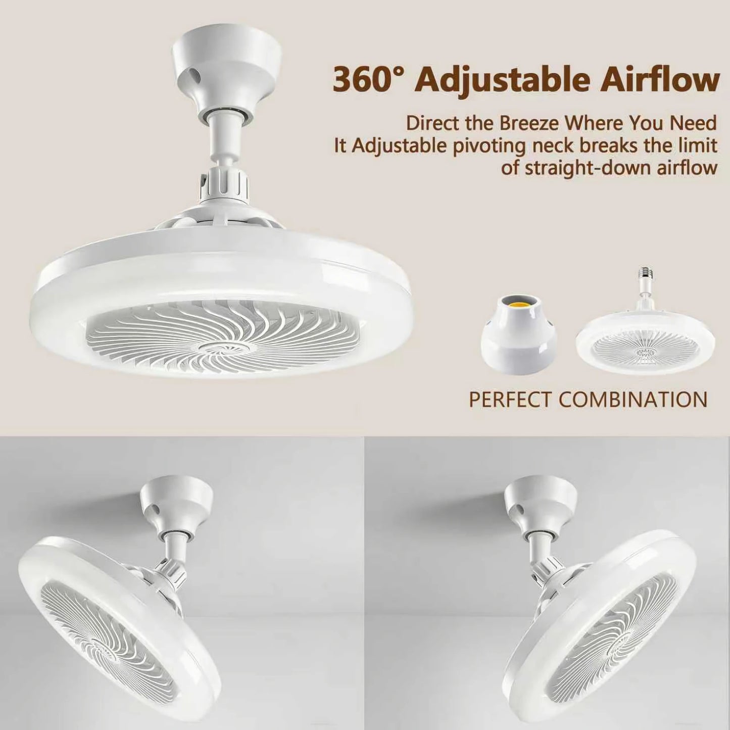 2 In 1 LED Ceiling Fan Light 50W With lamp holder Remote Control 3 Speeds Adjustable and Dimmable Light For Bedroom Living Room