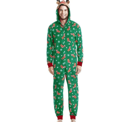 Christmas Family Matching Onesie - Elk Print Hooded Jumpsuit Pyjamas for Mom Dad Kids