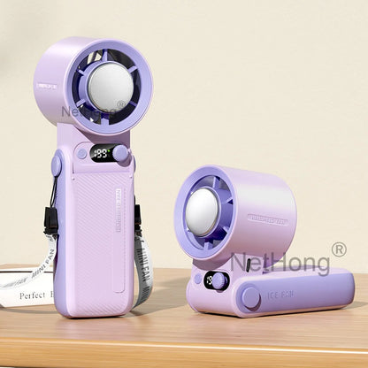 Portable Handheld Digital Turbo Fan 3600mAh Rechargeable 6 Speed Foldable Fan