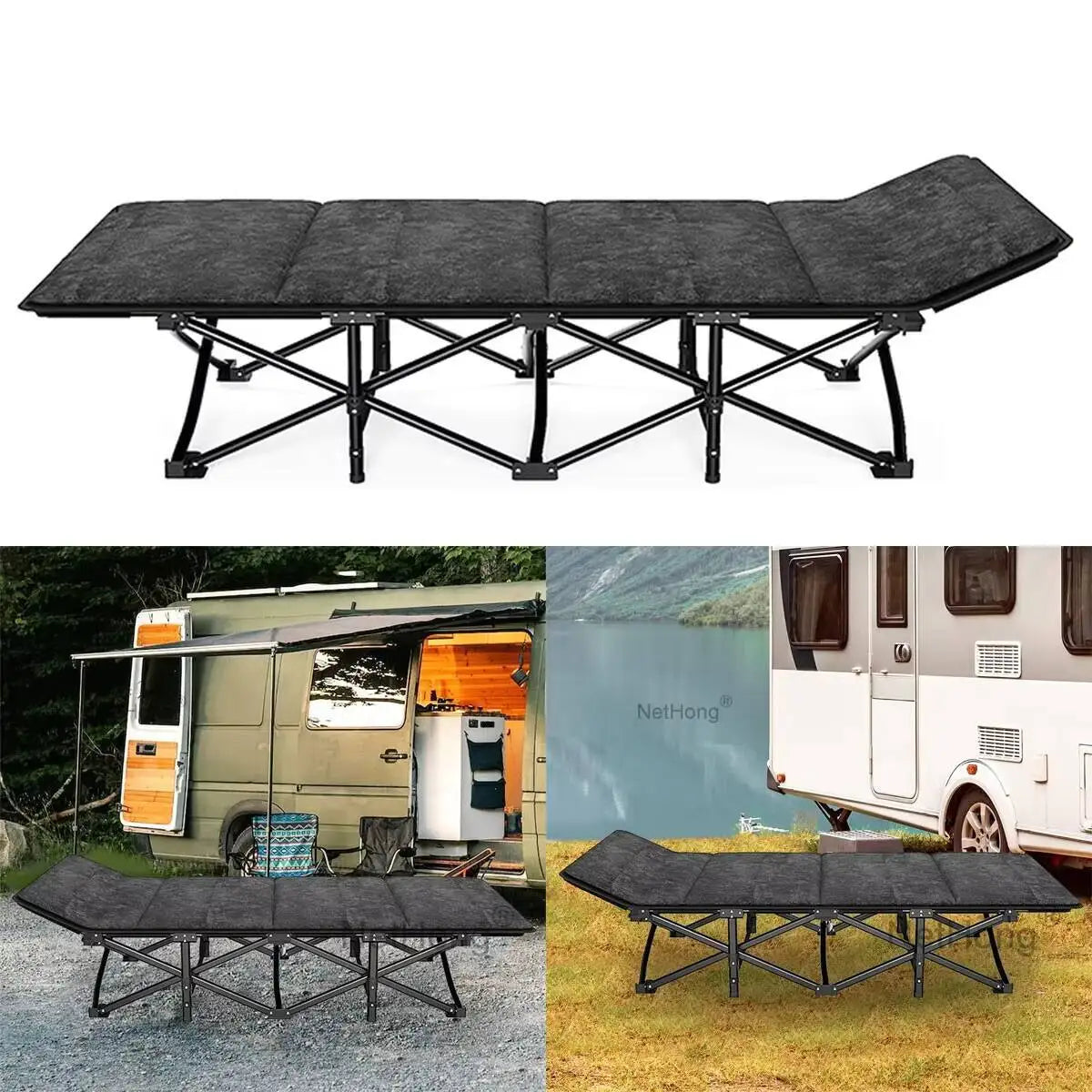 Cot Heavy-Duty Portable Camping Folding Sleeping Bed With Mattress