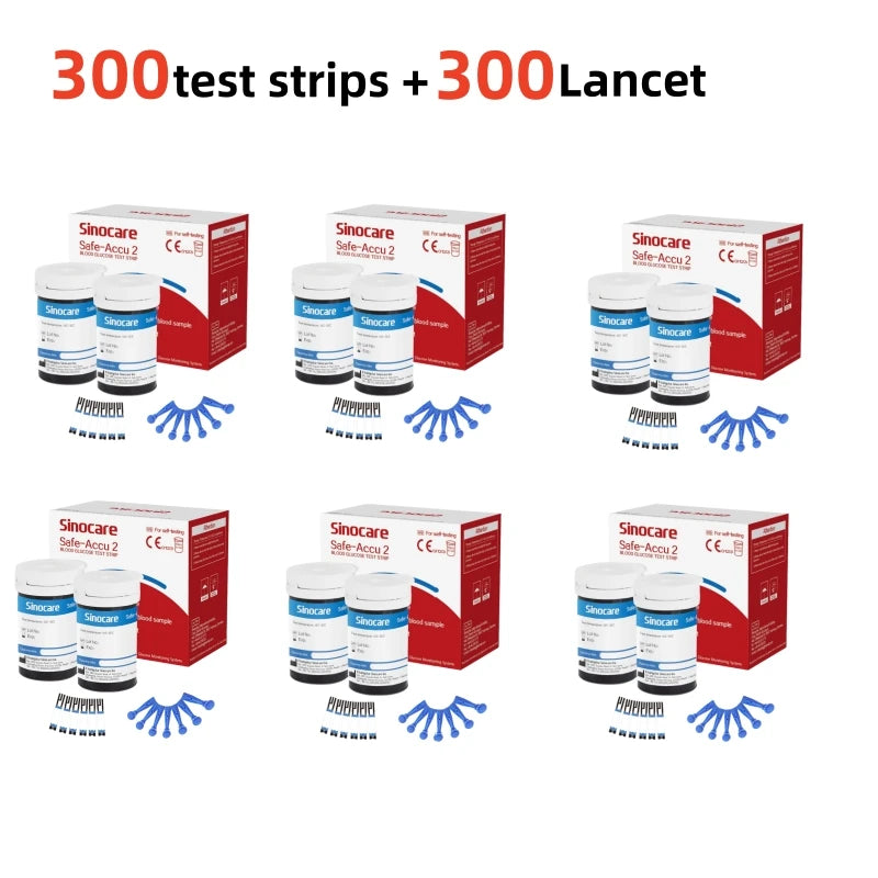 (for safe accu2) 50/100/200/300/400pcs Sinocare Blood Glucose Test Strips and Lancets for Diabetes Tester Blood Sugar Meter