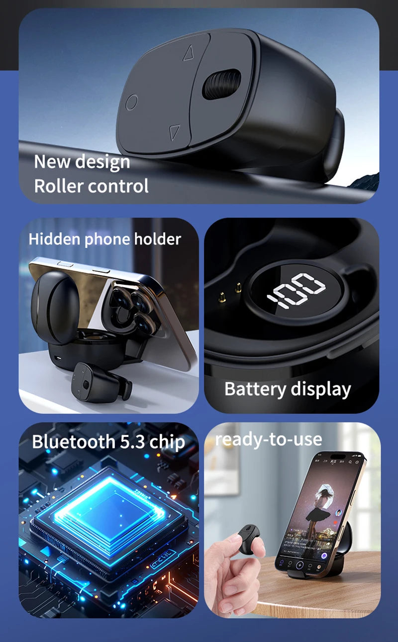 Remote Control Wireless Bluetooth Roller Fingertip Ring  portable Mobile Selfie Mice Video Automatic Page Turner Browsing Ring