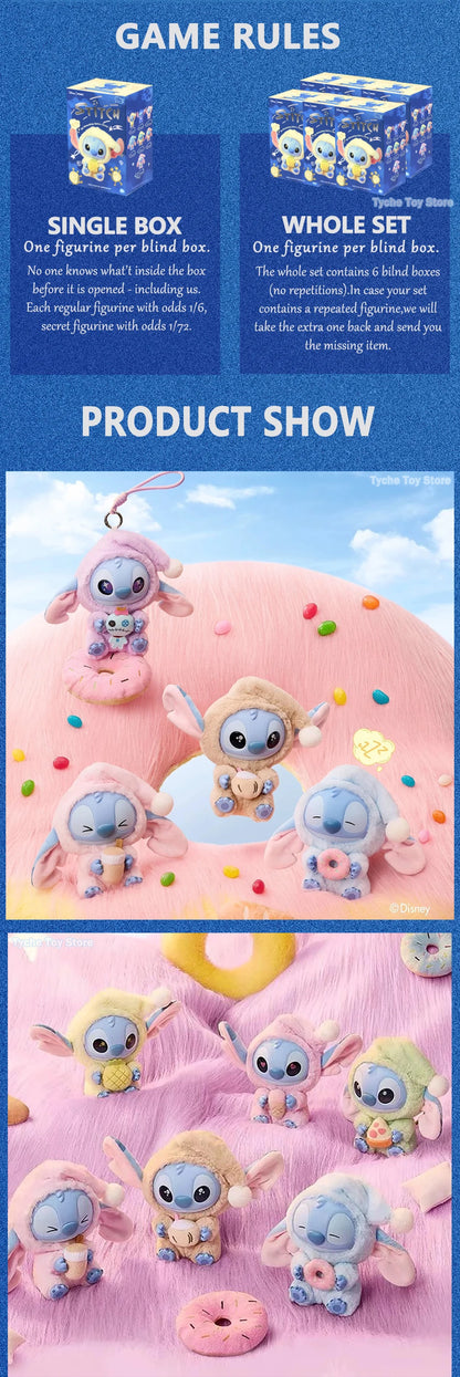 Heißes Spielzeug! Kawaii Stitch Blindbox-Tasche „Eat Some Thing Before Sleep“-Serie Vinyl-Anhänger, süße Puppe, Überraschungsbox, flauschige Puppe für Erwachsene