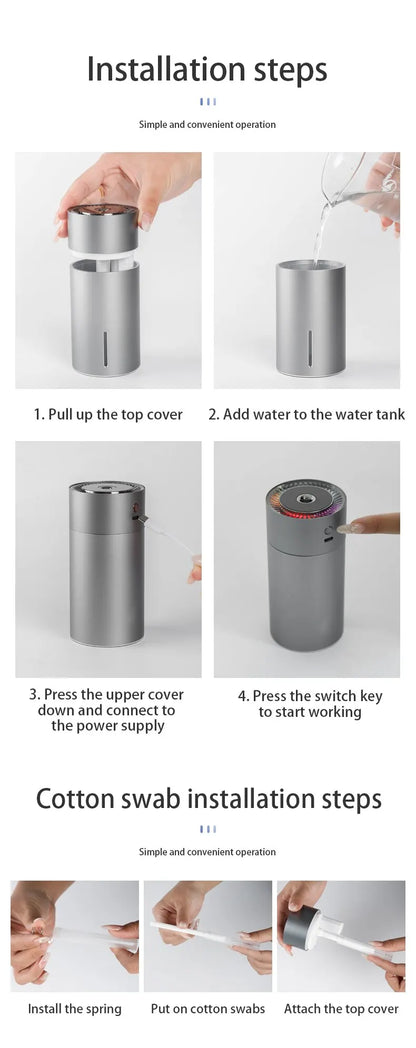 LED Light Aromatherapy Machine Humidifier Diffuser for Car Small Air Humidification Home and Bedroom Big Spray 260ml