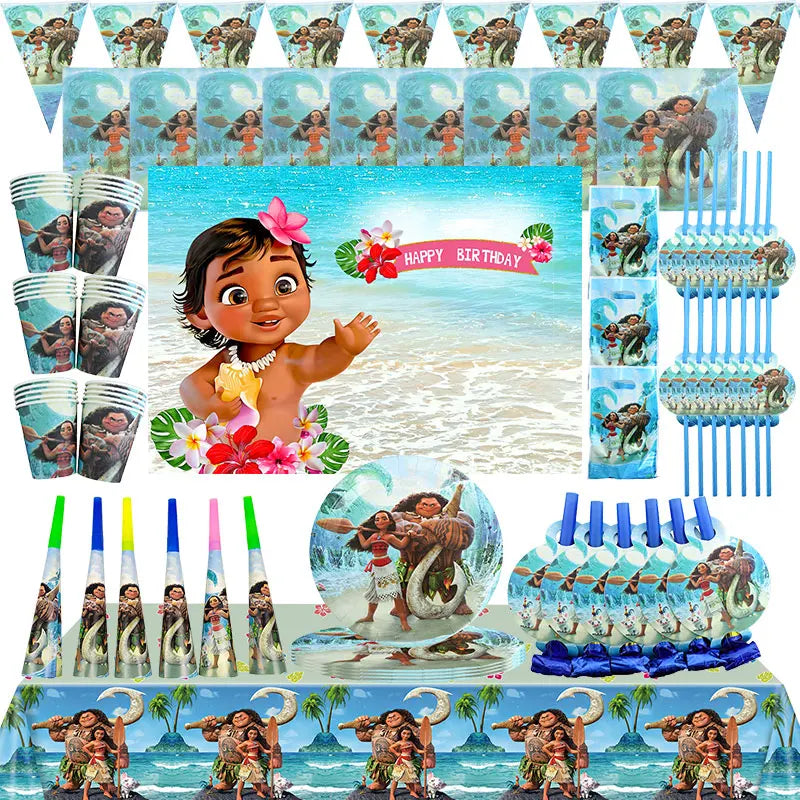 Disney Moana Birthday Decoration Tableware Cup Plate Backdrop Banner Kit Vaiana Moana Theme Happy Party Deco Balloons Supply Set