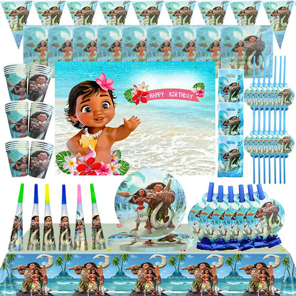 Disney Moana Birthday Decoration Tableware Cup Plate Backdrop Banner Kit Vaiana Moana Theme Happy Party Deco Balloons Supply Set