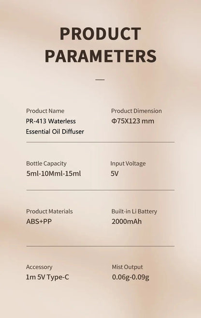 Mini Car Waterless Essential Oils Diffuser Car Fragrance Aromatherapy Diffuser Higher Atomizing Efficienc Home Air Freshener