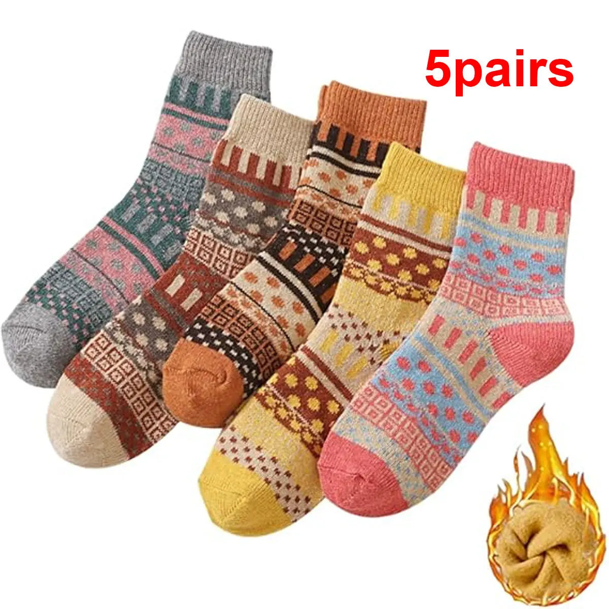 5 Pairs Winter Men's Thicken Sheep's Wool Socks - Warm & Retro | Colorful Fashio