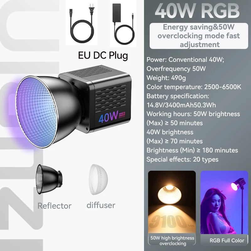 Ulanzi 40W Video Light COB Continuous Lighting Bowens Mount for Studio Video Tiktok Youtube Professional Led light photography