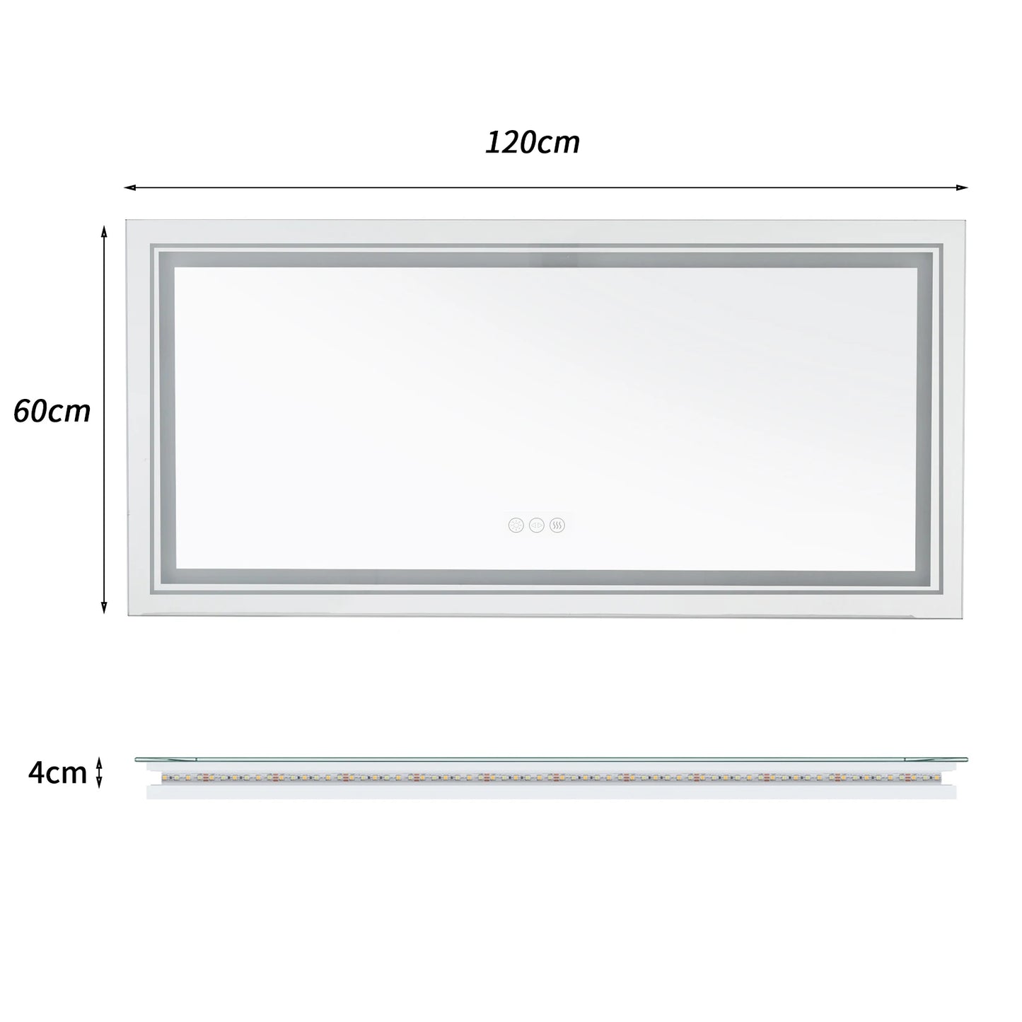 Jumbo-Large Illuminated LED Bathroom Mirror, Front and Backlit Lights, Wall Mounted, Touch Anti-fog Vanity Mirror