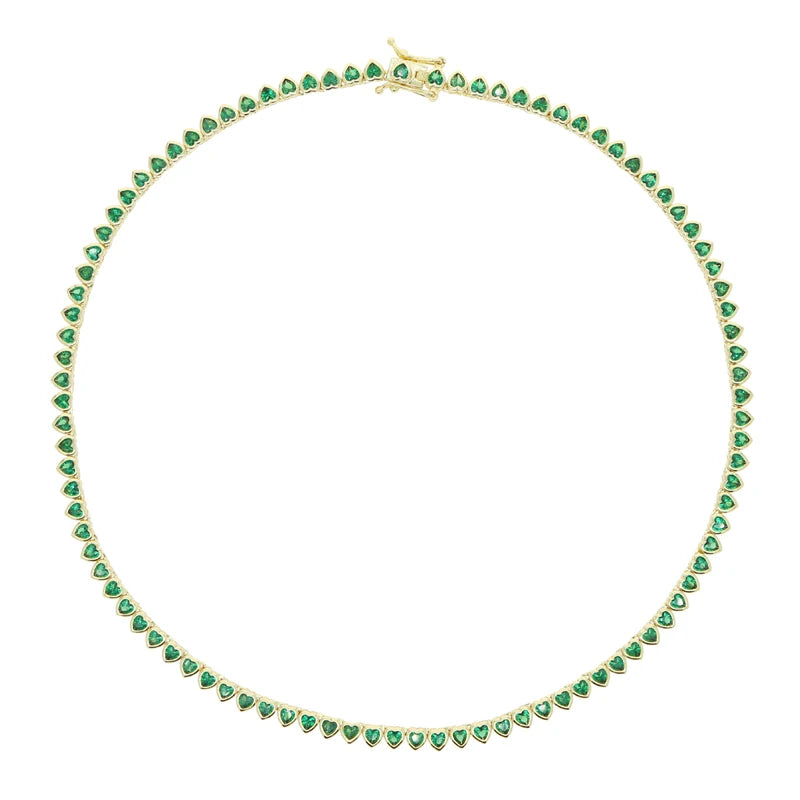 Green White CZ Bezel Heart Shaped Tennis Chain Choker Necklace For Women Geometric Classic Luxury Jewelry