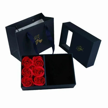 Valentine's Day Window Opening Jewelry Box Heart Four-leaf Clover Pendant Gift Packaging Box Bag Romantic 6 Rose Box