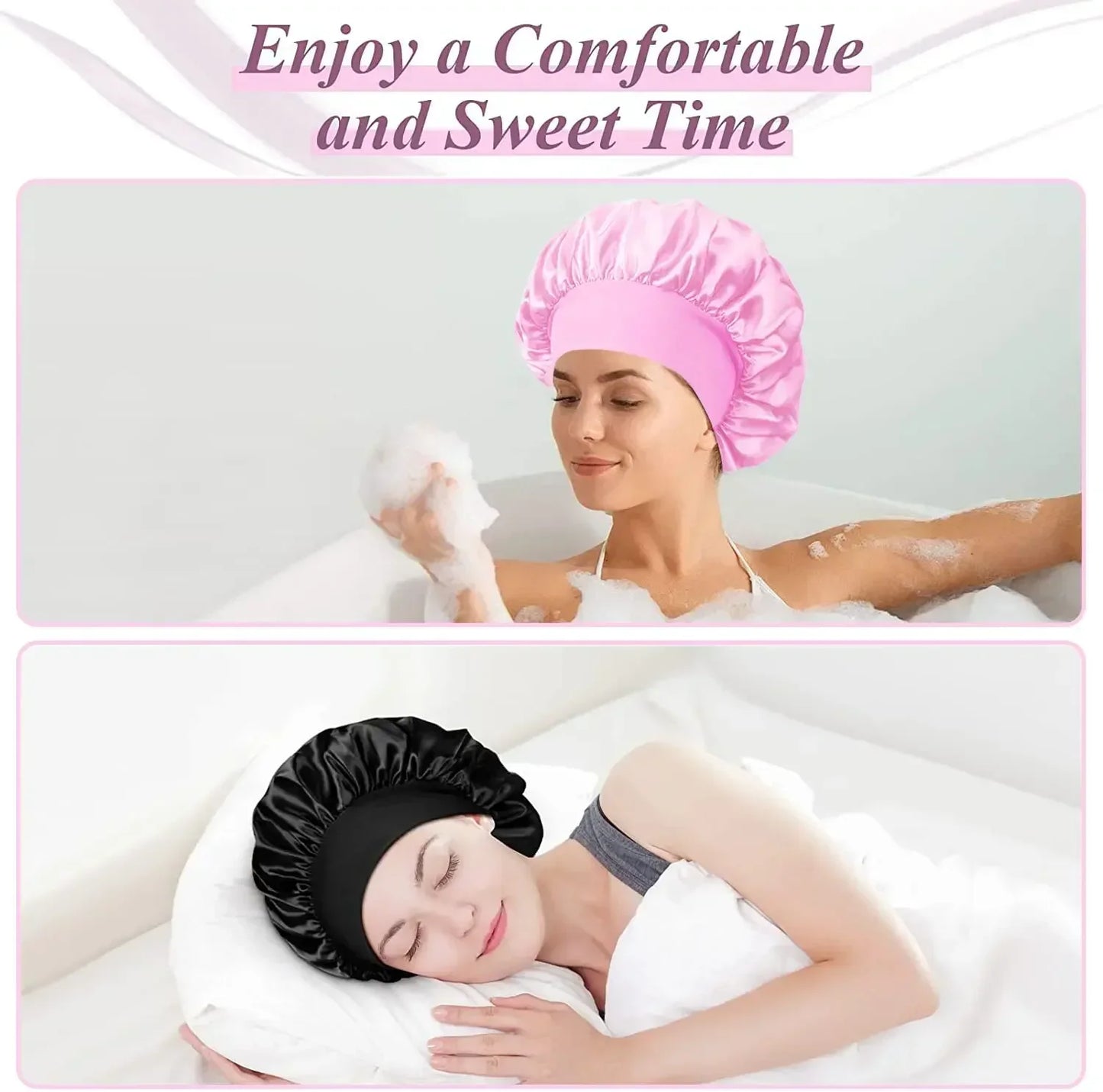 Silk Satin Lined Bonnet for Sleeping - Large Hair Bonnet for Long Hair Protection