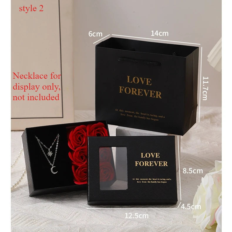 Valentine's Day Window Opening Jewelry Box Heart Four-leaf Clover Pendant Gift Packaging Box Bag Romantic 6 Rose Box