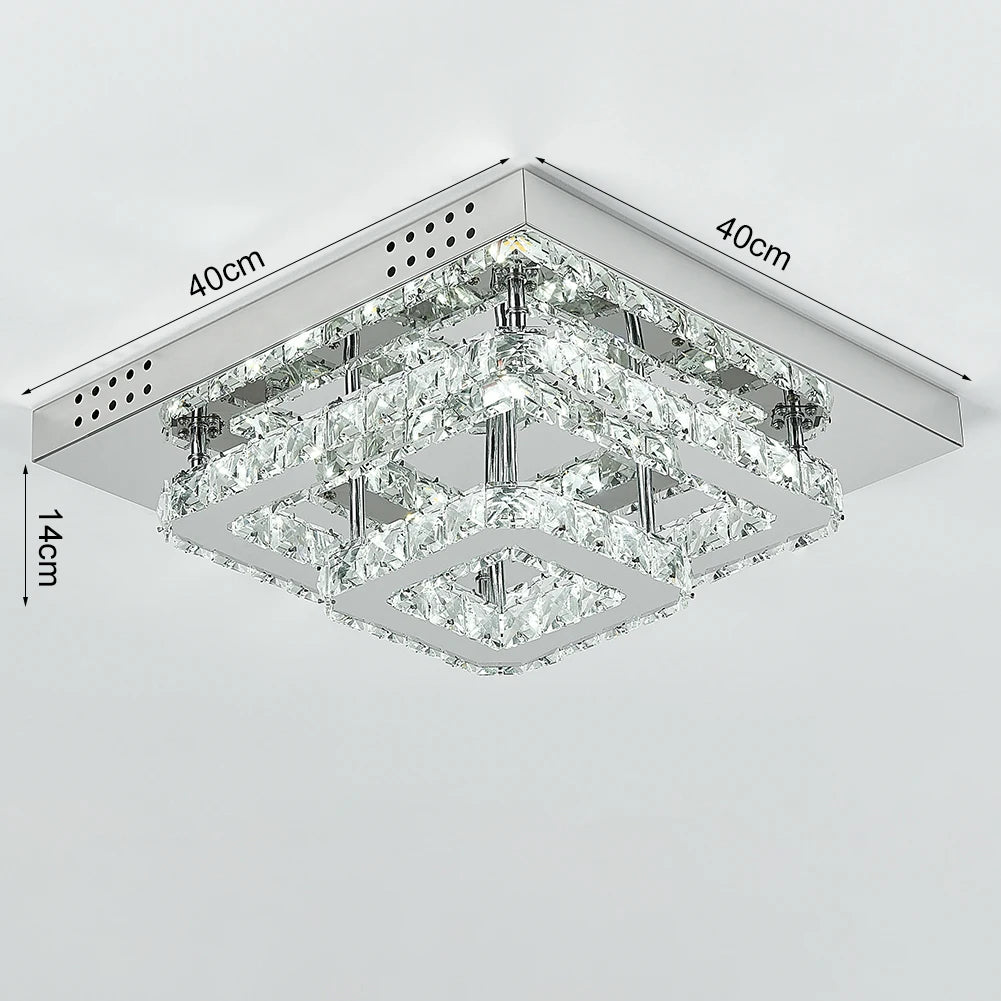 KOMORE Square Multiple-size Glamourous Crystal LED Ceiling Light, Cool White / Stepless Dimming for Office, Living Room, Bedroom