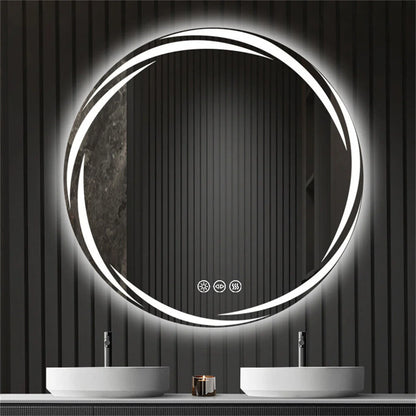 Anti-fog LED Bathroom Mirror Circle Backlit HD Wall Mounted Vanity Mirror Shatterproof 3 Colors Lights Adjust