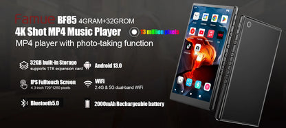 Famue MP3 Player Android 13 with Bluetooth and WiFi，MP3 MP4 Player with Spotify，Audible，Pandora，Standalone / Networked Version