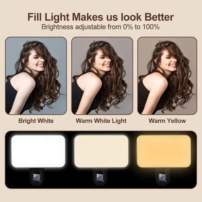 Mini Selfie Fill Light Rechargeable 3 Color Modes Adjustable Brightness Clip on Mobile Phones Computers Photography LED Lights