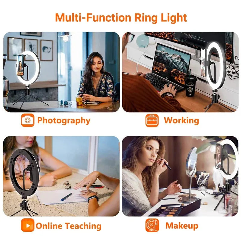 10" 26cm Dimmable LED Ring Light Kit with Tripod – 120 Beads USB Selfie & Live Streaming Lamp for Photography, Video & Makeup