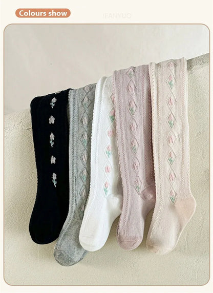 1-12Years Kids Autumn Elastic Tights Jacquard Soft Teenager Leggings Girls Knit Cotton Pantyhose Sweet Cute Baby Bottom Clothes