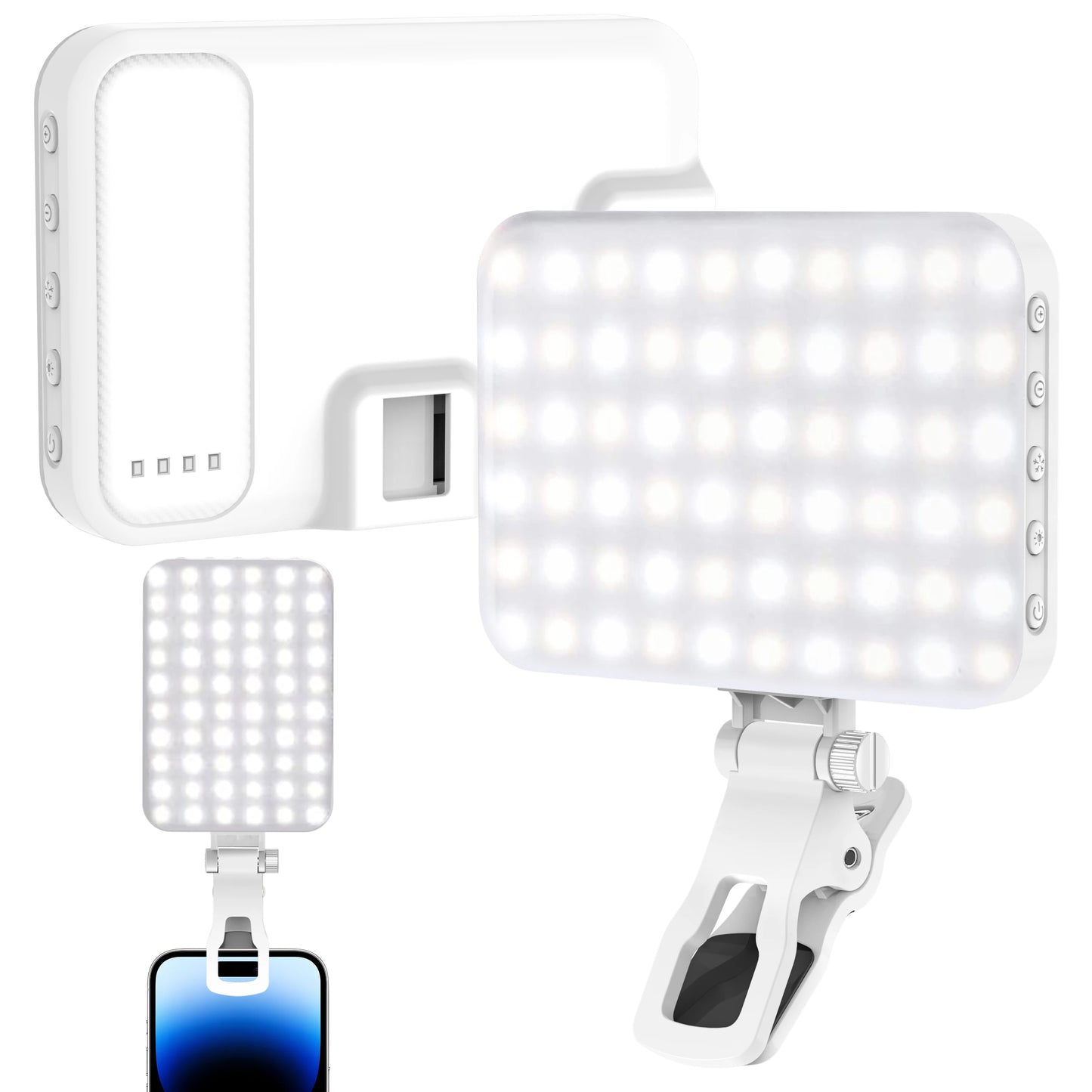 LED Selfie Light 60 High Power Rechargeable Clip Fill Video Light  for Phone iPad with Front & Back Clip Adjusted 3 Light Modes