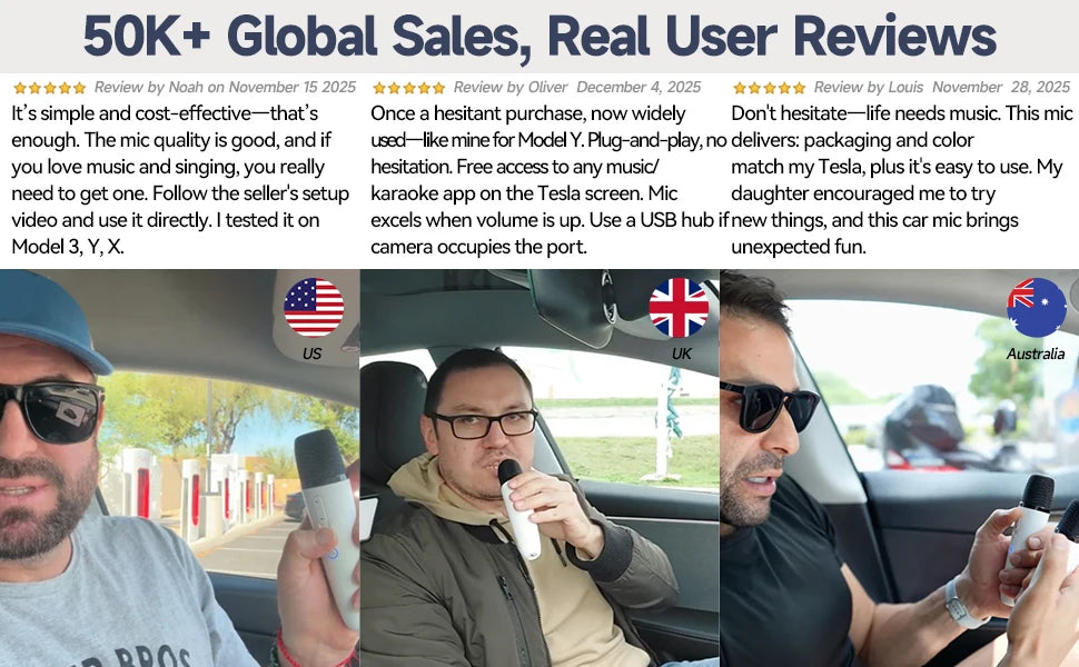 T1-테슬라 Car Karaoke Microphone, 테슬라 Rechargeable Caraoke Mic with USB-A & USB-C Receiver, Plug to Use，No Need Pair