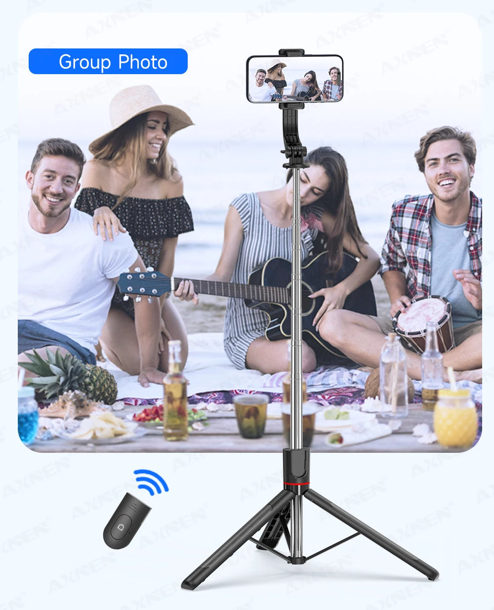F15 Selfie Stick Tripod with Bluetooth Remote, 6-Section Extendable Pole, 360° Rotation, Fill Light Option, for Phone Vlog