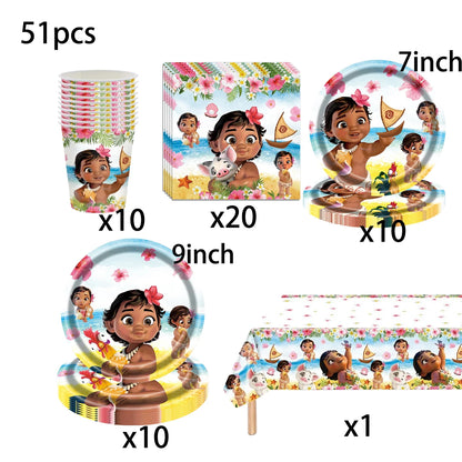 Moana 2 Party Decoration Disposable Tableware Set Paper Cups Plates Tablecloth Banner Balloon Cake Topper Gift Bag Baby Shower