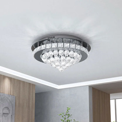 KOMORE Round Crystal-droplets LED Semi Flush Mount Ceiling Light, 36 W Polished Chrome Cool White / Stepless Dimming