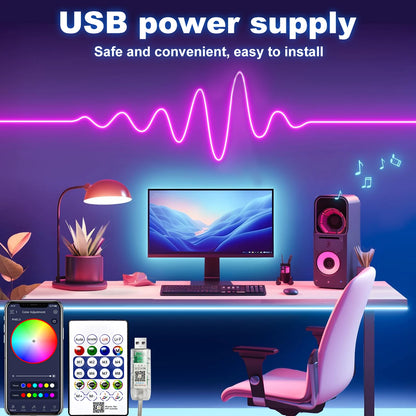 5V LED Strip Lights Bluetooth RGBIC Neon Strip Remote Control With Music Sync DIY Bedroom Home Decoration Changing Ambient Light