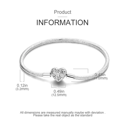 925 Sterling Silver Charm Bracelet - Leaf, Clover, Butterfly & Heart Design | 17-20cm Adjustable