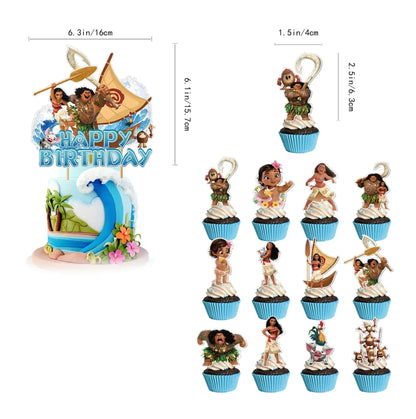 Cute movie Moana series Birthday Party dinnerware Disposable Banner Cake Topper Hanging Flag Moana Balloons Birthday Decoration