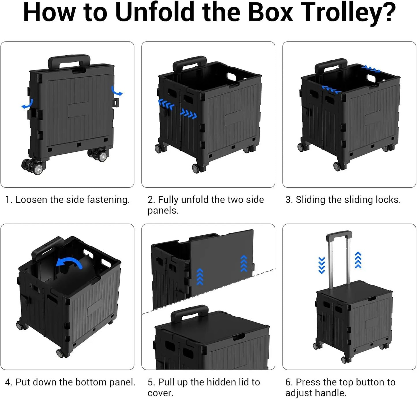 Marketero Zusammenklappbarer Einkaufstrolley mit Rädern, zusammenklappbarer Lehrertrolley, robuste Räder, 360° drehbar und Teleskopgriff