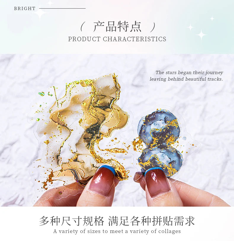 15 Pcs Creative Watercolor smudging hot stamping Stickers hand tent DIY Stick Labels Scrapbooking Material Junk Journal Supplies